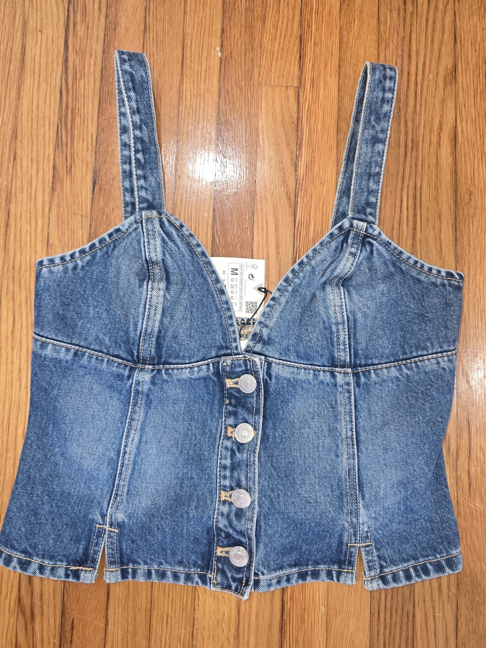 Zara Blue Denim Button-Front Bustier Tank